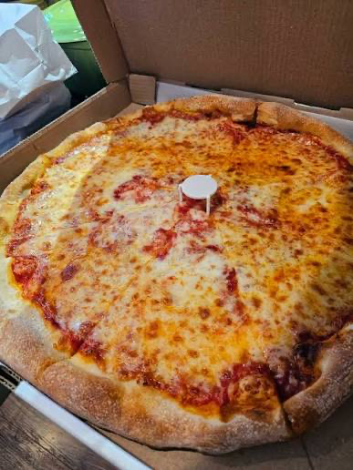 Classic Leonardo’s cheese pizza ready for pickup